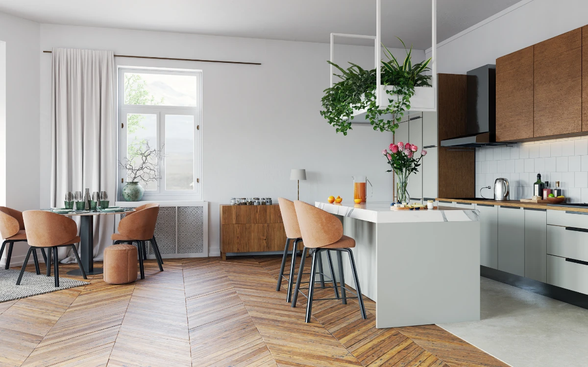 Moderne Küche mit Pflanzen